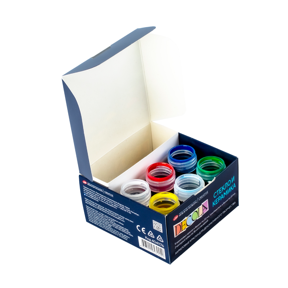 Краска акриловая по стеклу и керамике "Декола", набор 5 цветов, 20 мл, контур 2 шт., разбавитель - 5