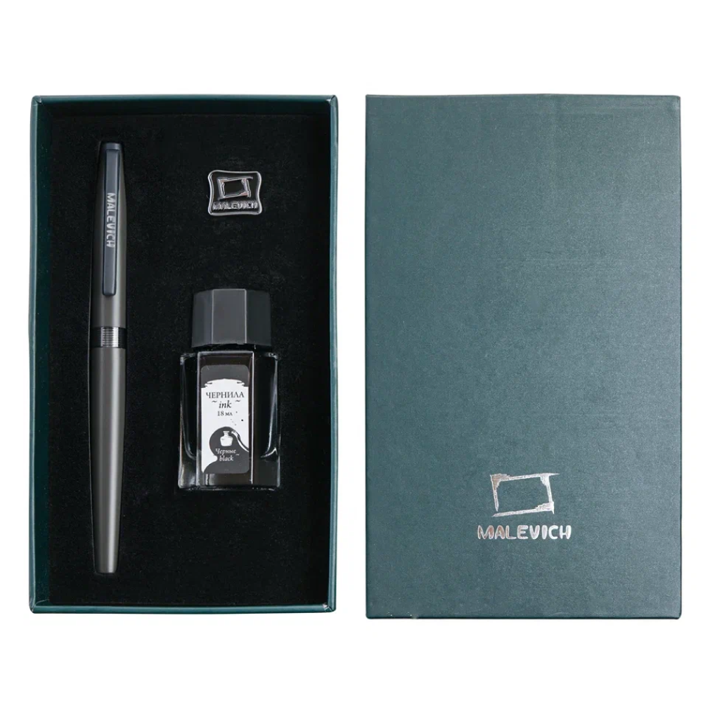 Ручка перьевая EF "Малевичъ", металл, с конвертером, набор чернила + значок, мокрый асфальт