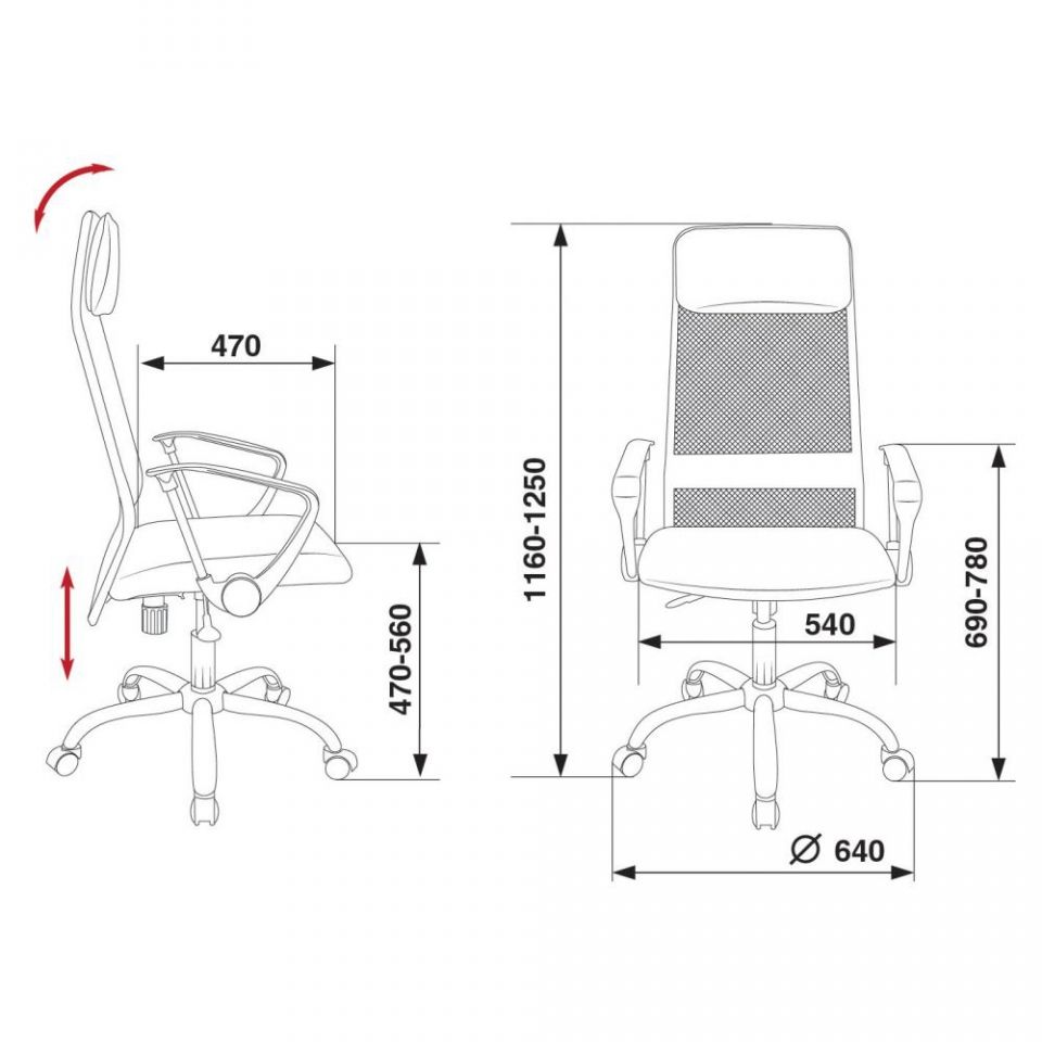 Кресло для руководителя "Бюрократ KB-6SL", сетчатая ткань, хром, серый - 4