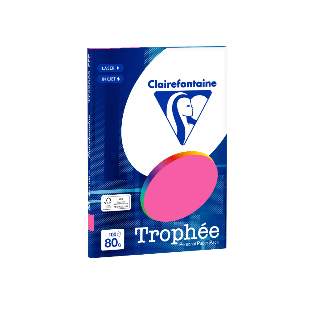 Бумага цветная "Trophée", А4, 100 листов, 80 г/м2, ярко-розовый
