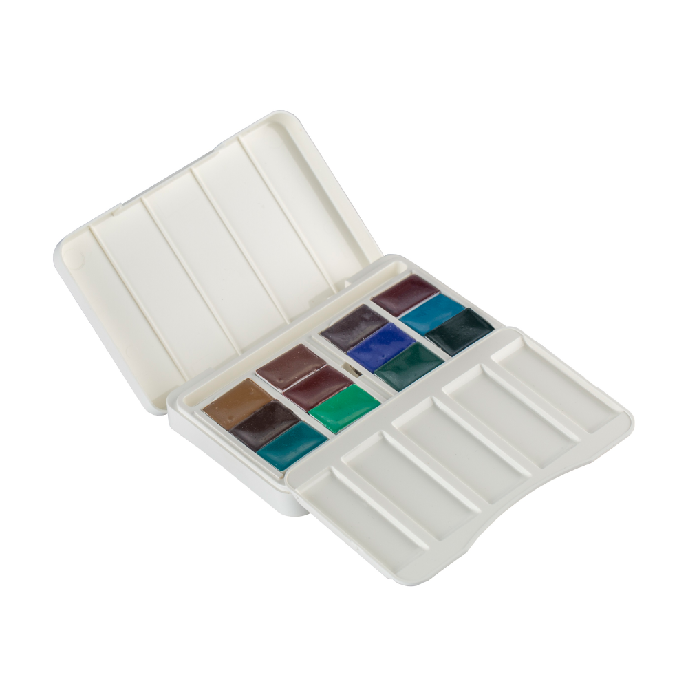 Краски акварельные "Белые ночи грануляция и натуральные земли", 12 цветов, кюветы - 4