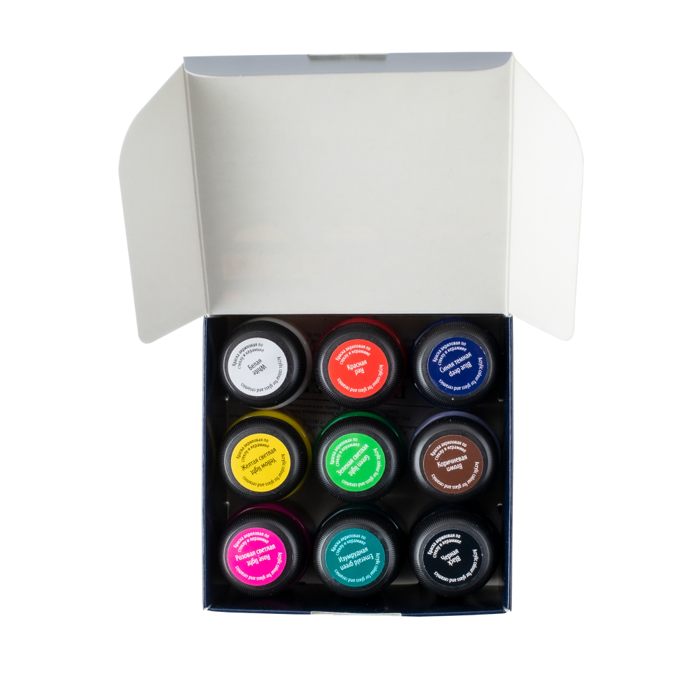 Краска акриловая по стеклу и керамике "Декола", набор 9 цветов, 20 мл, банки - 6