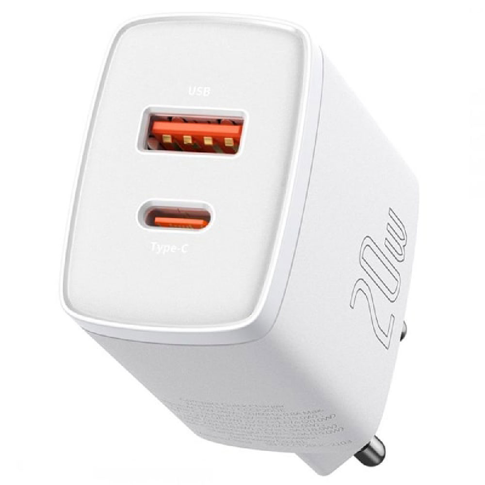 Сетевое зарядное устройство Baseus "CCXJ-B02", Compact Quick Charger USB+Type-C 20W, белый