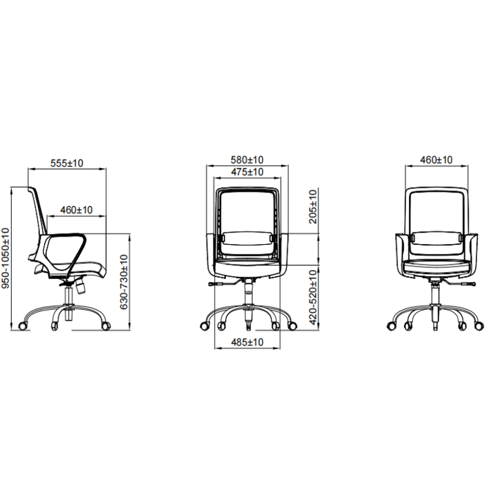 Кресло для персонала SitZone "U-0385 CH", ткань, хром, черный - 7