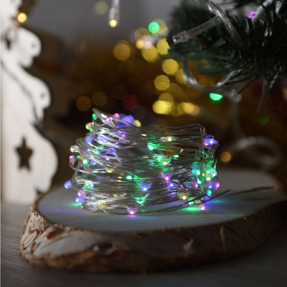 Гирлянда электрическая LED "Нить" с насадками "Роса" 10 м, мультиколор