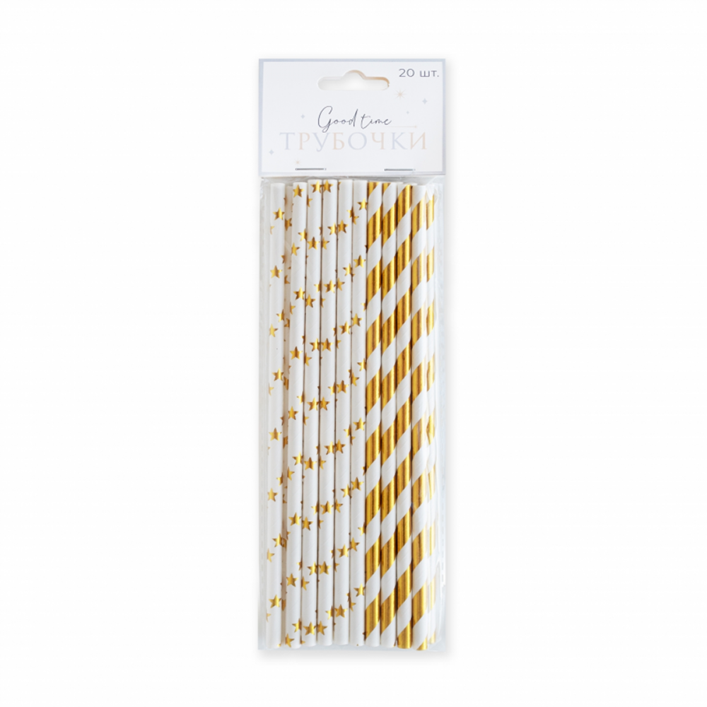 Трубочки для напитков бумажные "Г11" с тиснением, 20 шт, ассорти