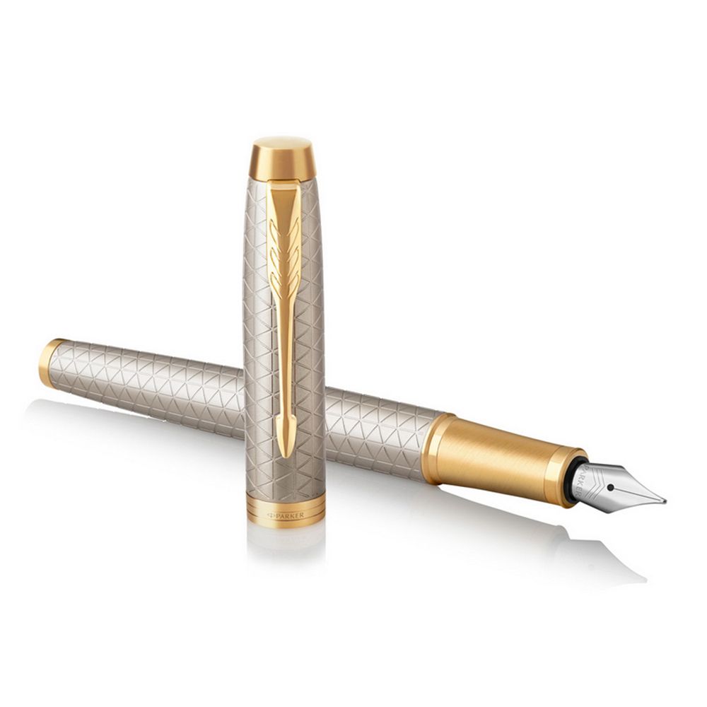 Ручка перьевая "Parker IM Warm Silver GT", F, серебристый, золотистый, патрон синий - 3