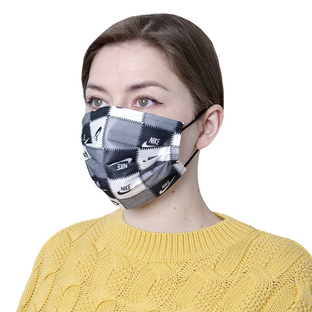 Маска одноразовая трехслойная прямоугольная с фиксатором для носа NI, 10 шт/упак, черный, серый - 2