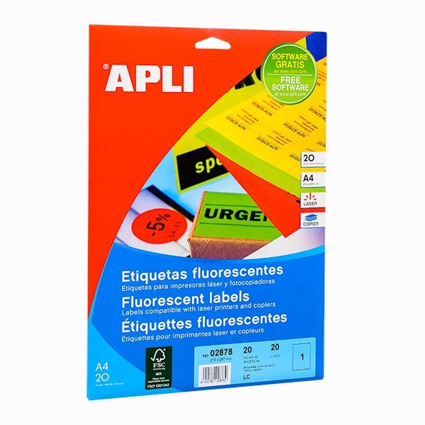 Самоклеящиеся этикетки с закругленными краями универсальные "Apli", 64x33.9 мм, 20 листов, 24 шт, зеленый неон