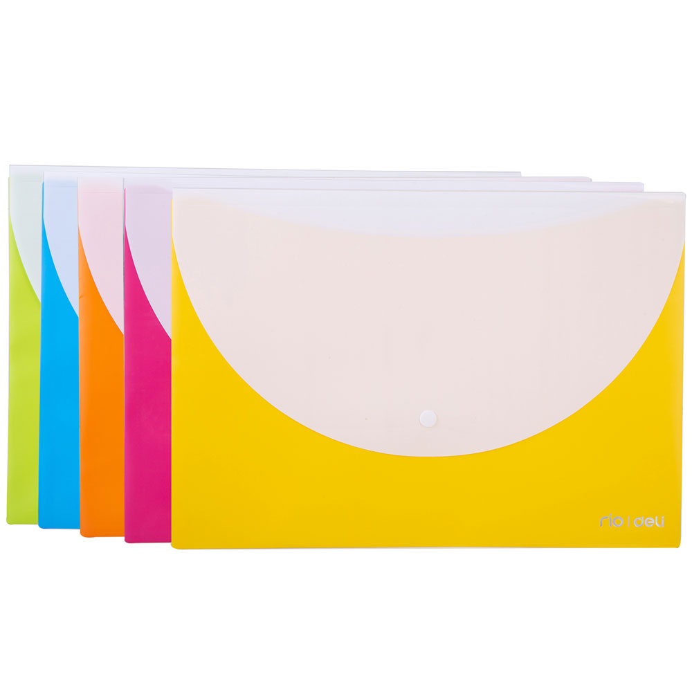 Папка-конверт на кнопке "Deli", A4, ассорти