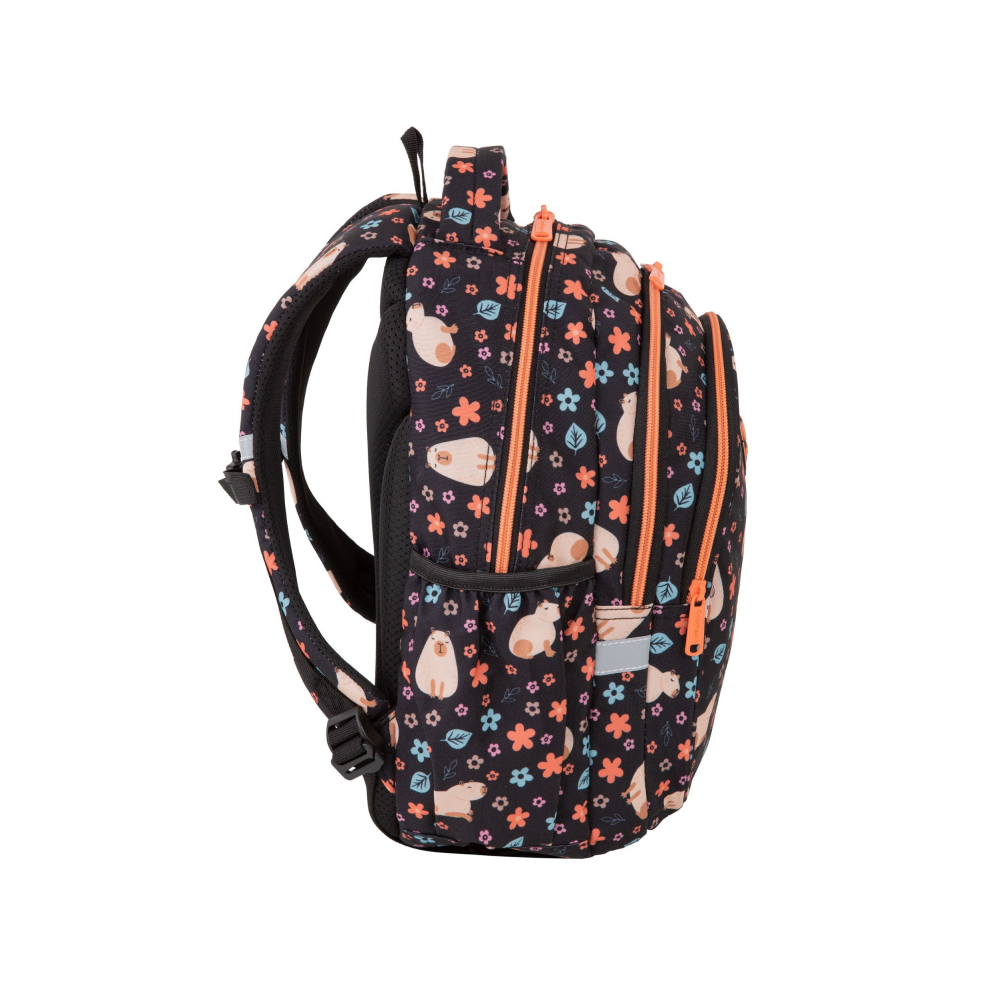 Рюкзак для учащихся начальных классов "Capybara", полиэстер, черный, оранжевый