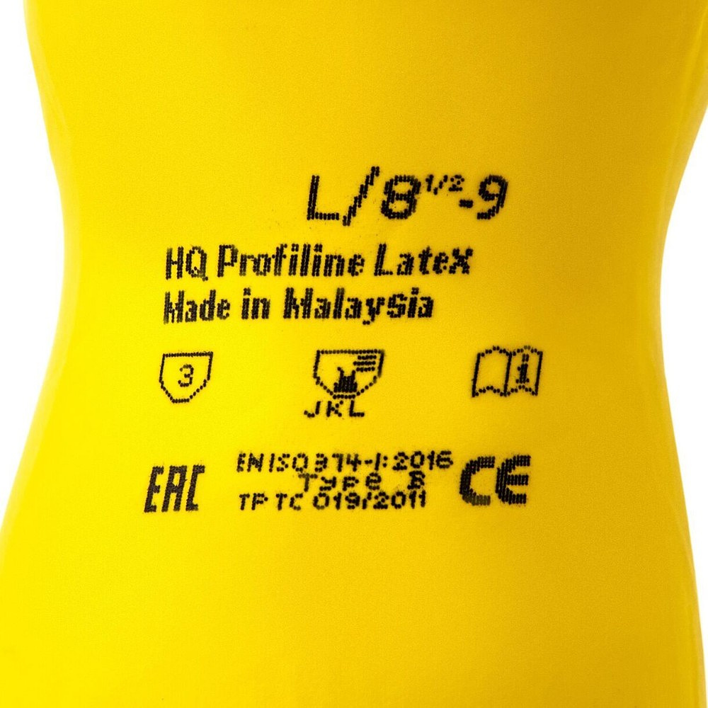 Перчатки латексные HQ Profiline, р-р XL, с х/б покрытием, желтый - 7