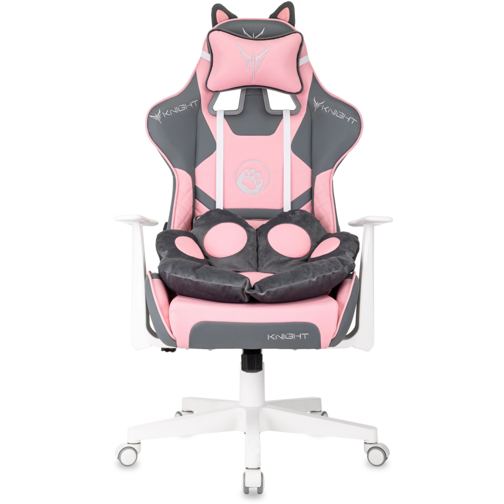 Кресло игровое Бюрократ Knight "Catzy", экокожа, пластик, серый, розовый
