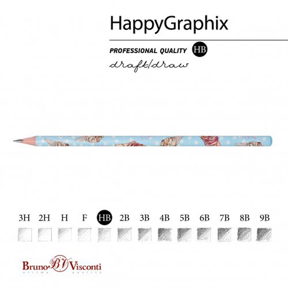 Карандаш чернографитный "HappyGraphix. Сахарный рожок", HВ, без ластика, голубой, белый