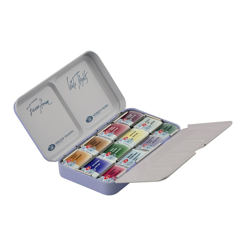 Краски акварельные "Белые ночи осень зима", набор 12 цветов, кюветы, метал. пенал