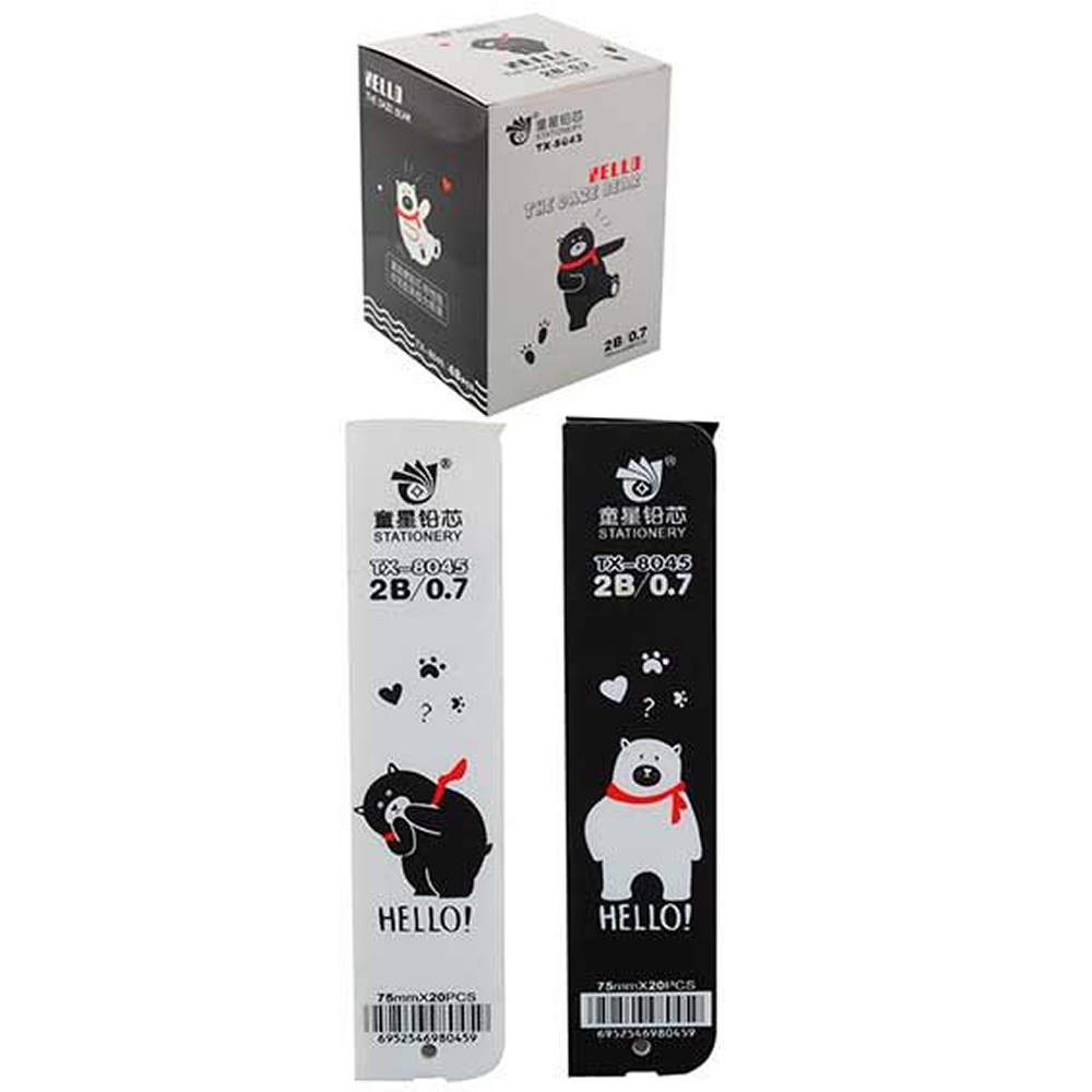 Грифель "Bear", 0.7 мм, 2B, 20 штук, ассорти