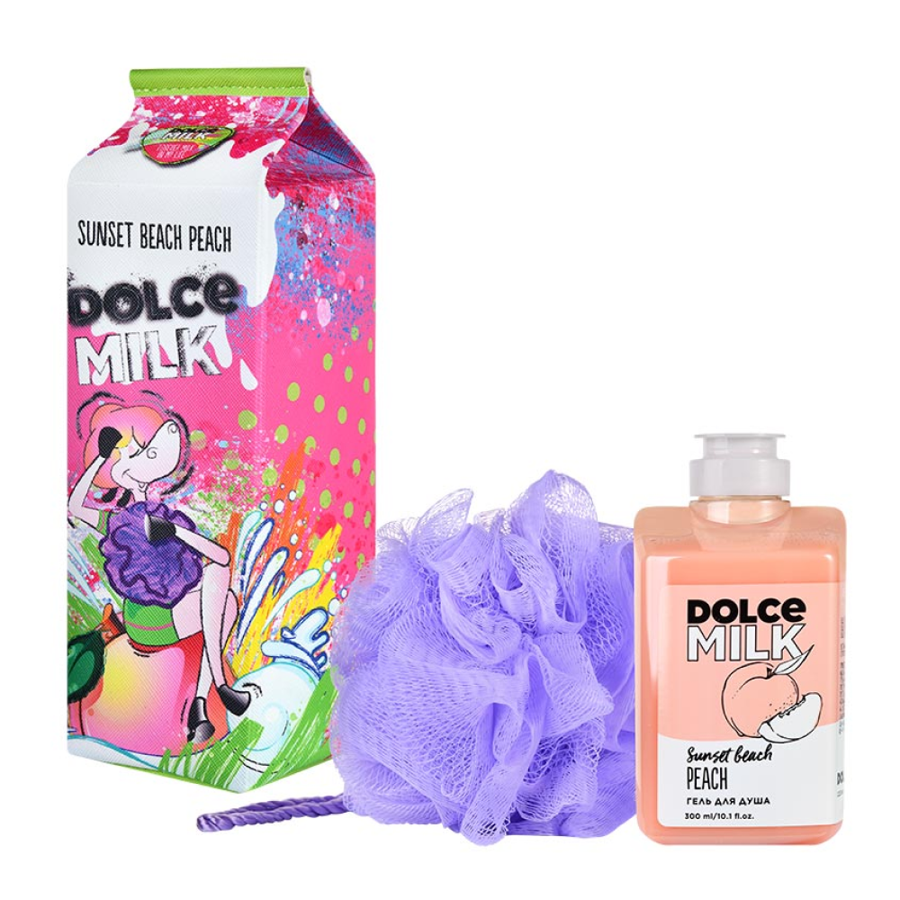 Набор подарочный DOLCE MILK: гель для душа "Персик на пляже" 300 мл, губка для душа