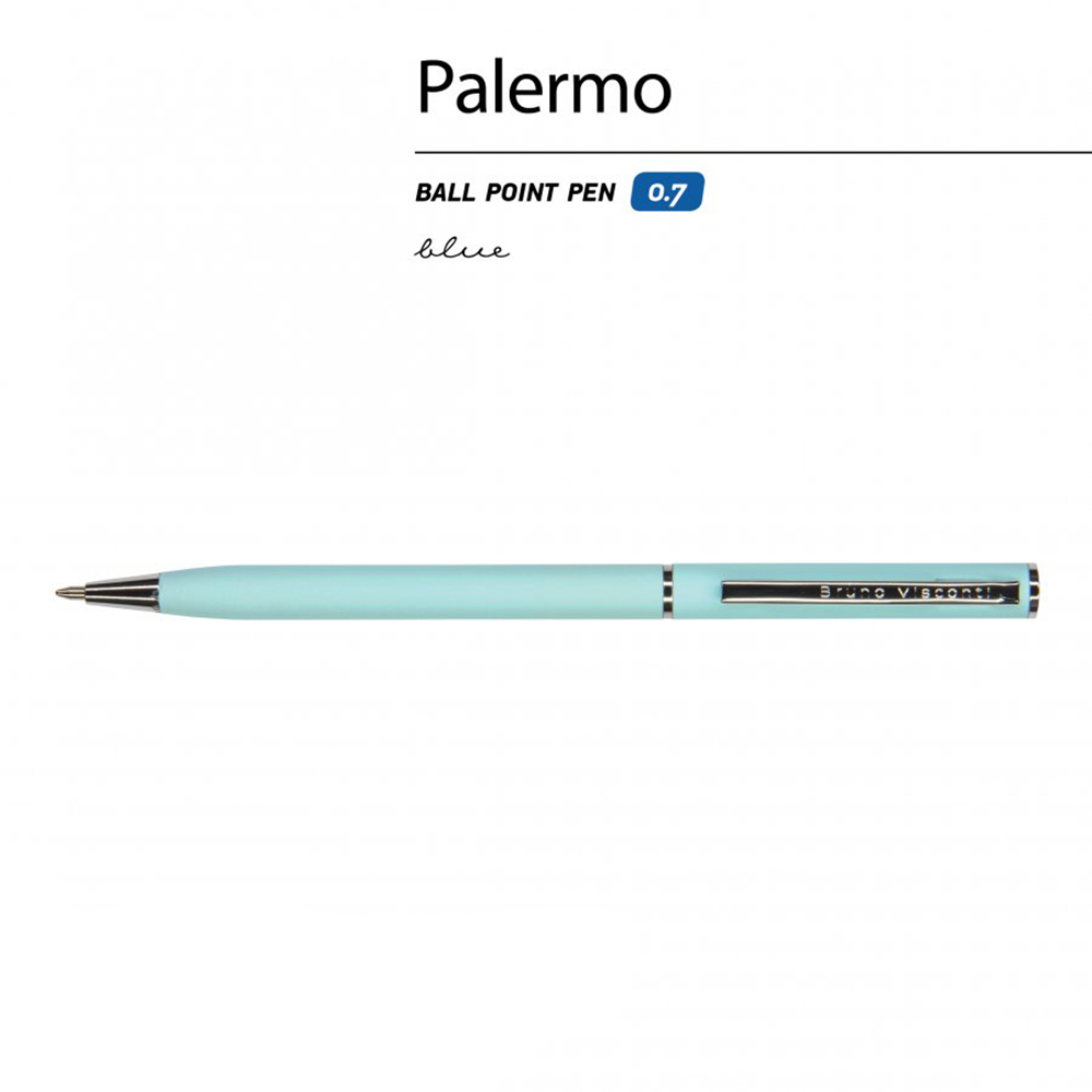 Ручка шариковая автоматическая "Palermo", 0.7 мм, нежно-голубой, серебристый, стерж. синий - 3