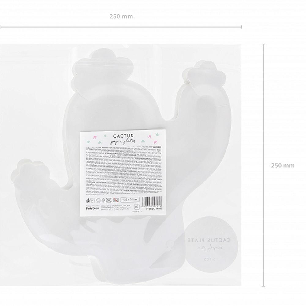 Тарелка бумажная "Кактус", 23х24 см, 6 шт, мятный - 7