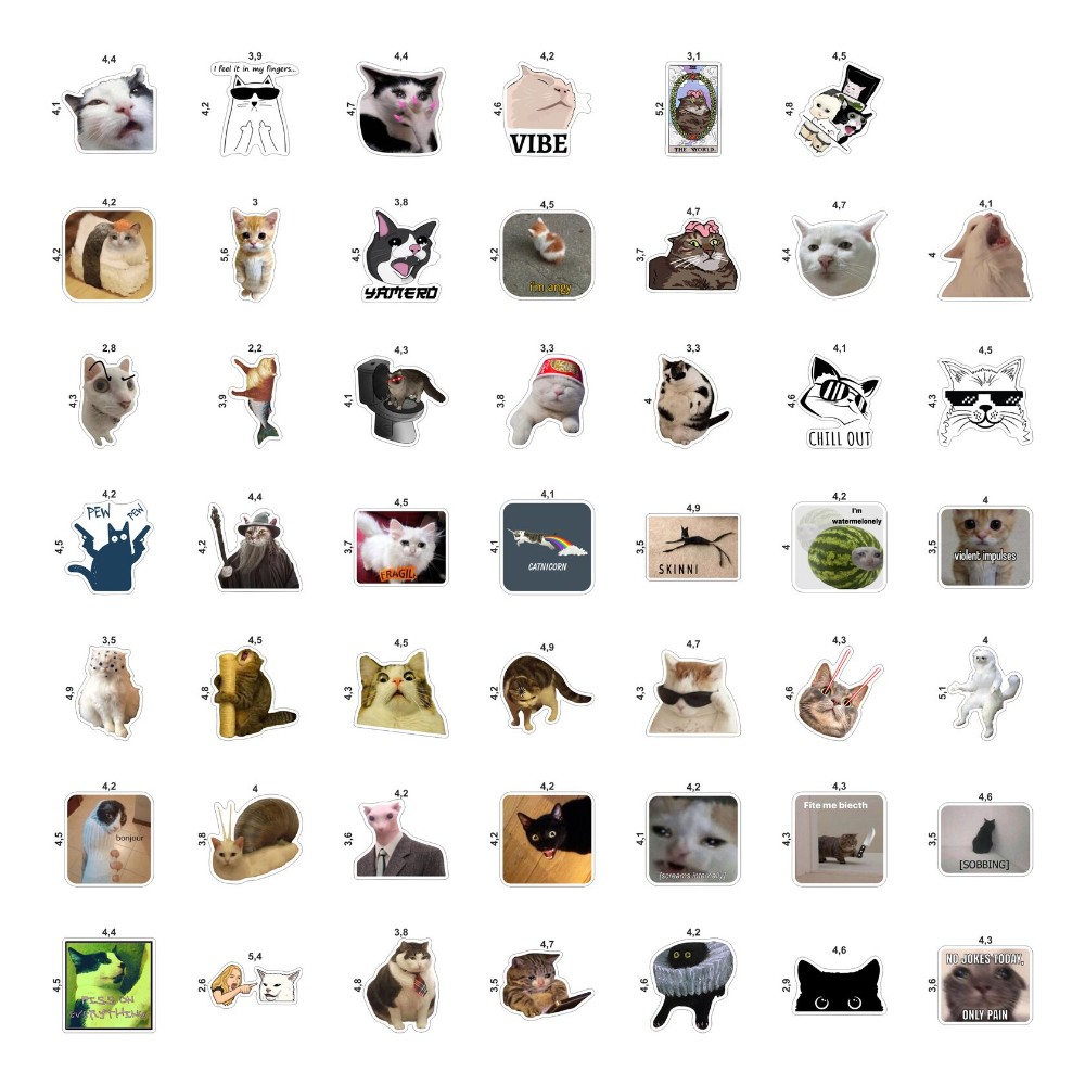 Набор наклеек виниловых "Мемы с котами", А6, 9 листов, 48 шт.