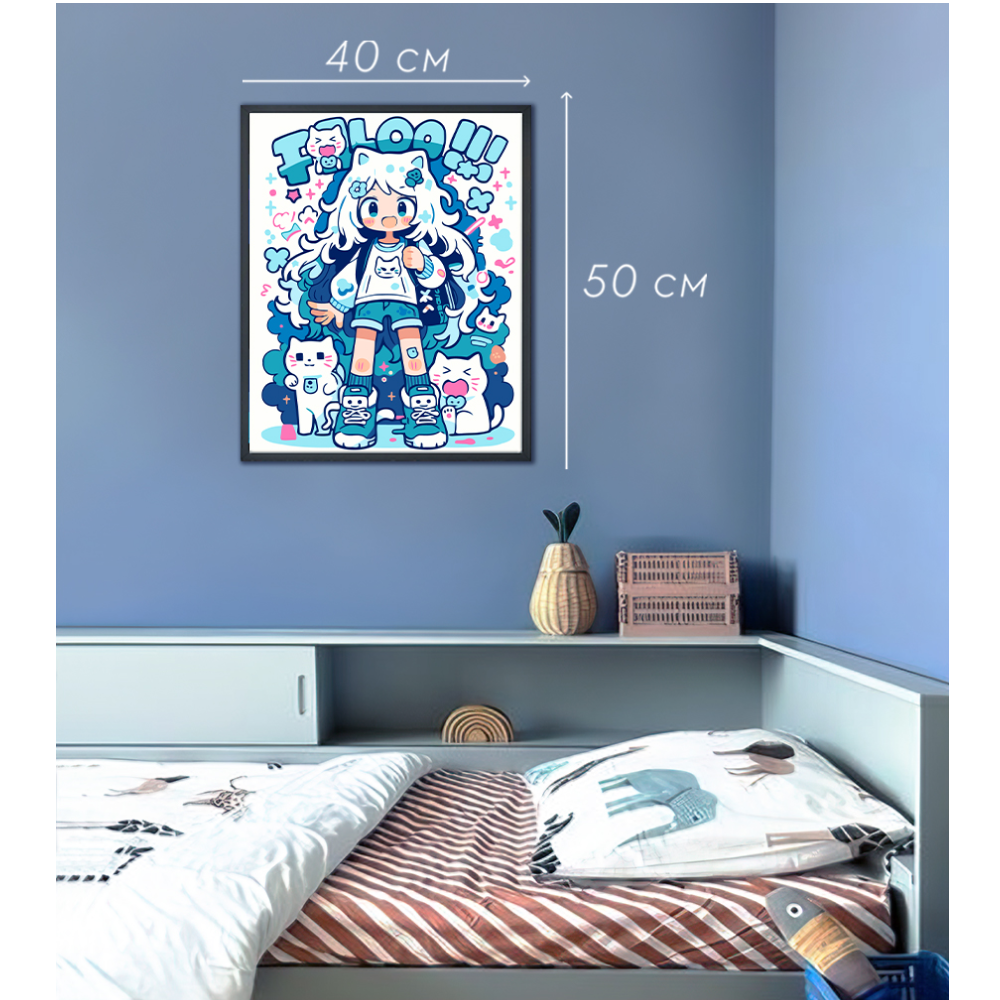 Картина по номерам "Аниме девочка с котиками"