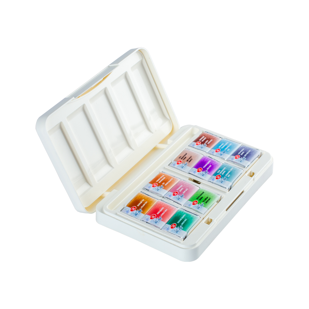 Краски акварельные "Белые ночи грануляция и натуральные земли", 12 цветов, кюветы - 13