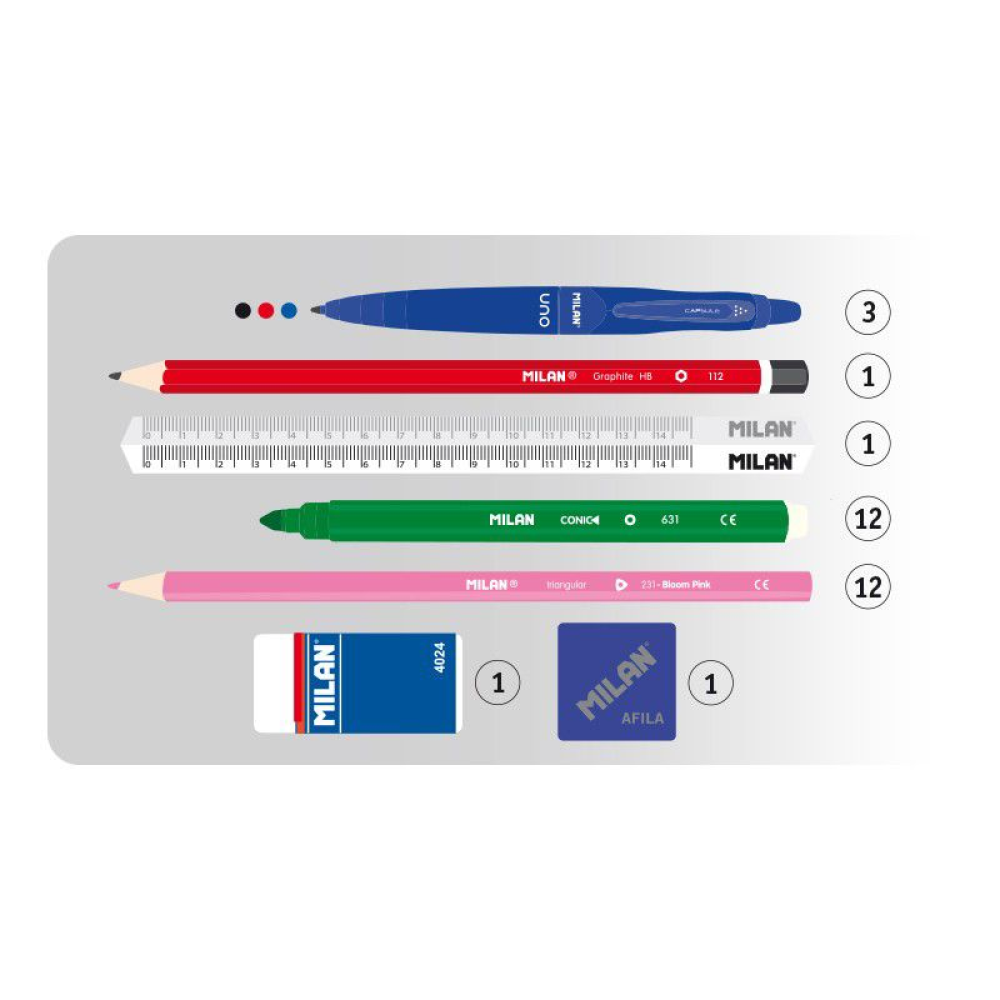 Пенал Milan "Net & Lit", 4 отделения, с наполнением, коралловый