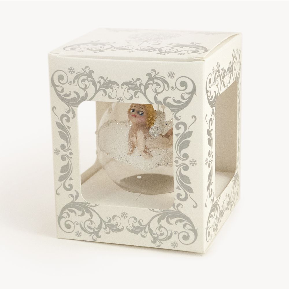 Шар елочный декоративный "Ангел", d6 см, белый, бежевый - 2