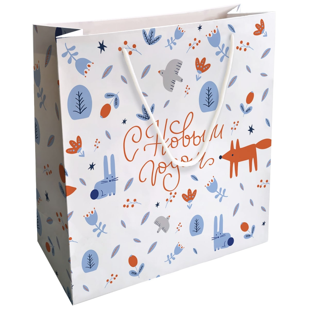 Пакет бумажный подарочный "Животные", 32х32х12 см, белый
