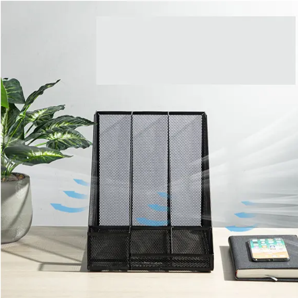 Модуль вертикальный Deli с органайзером, 3 отделения, черная сетка - 3