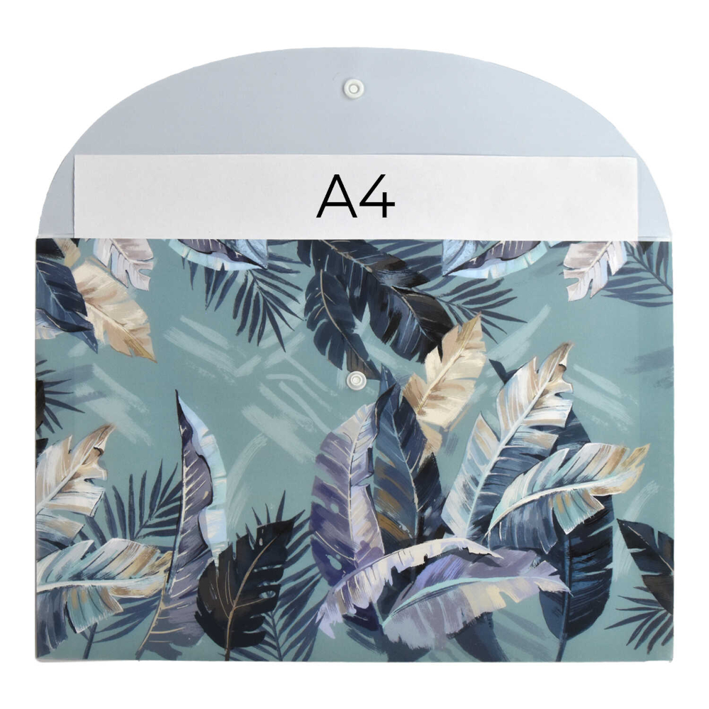 Папка конверт на кнопке "Листья", А4, морская волна