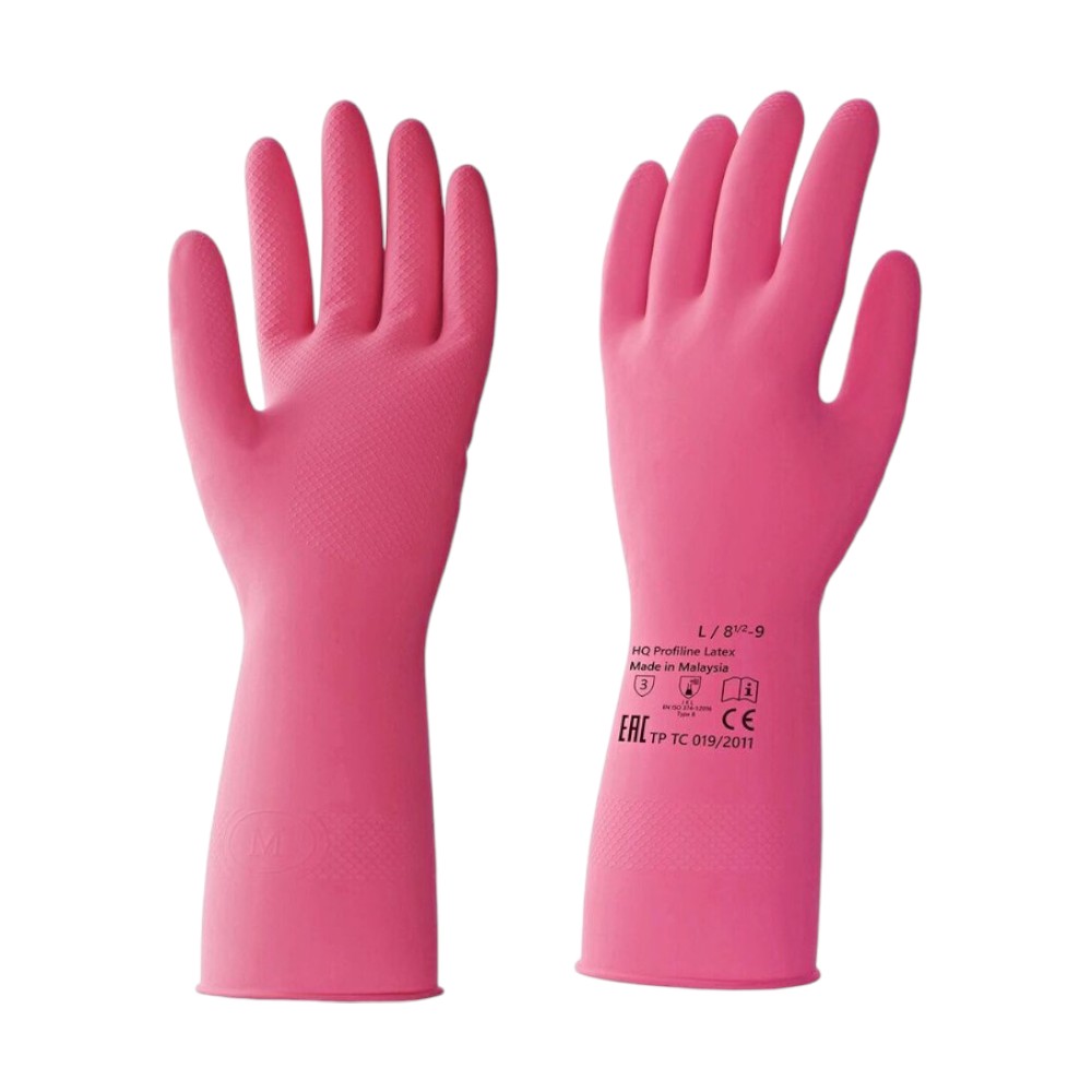 Перчатки латексные HQ Profiline, р-р L, с х/б покрытием, красный