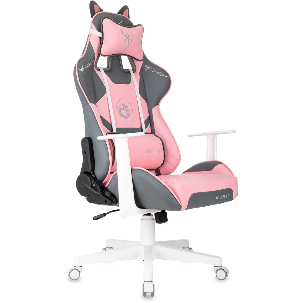 Кресло игровое Бюрократ Knight "Catzy", экокожа, пластик, серый, розовый