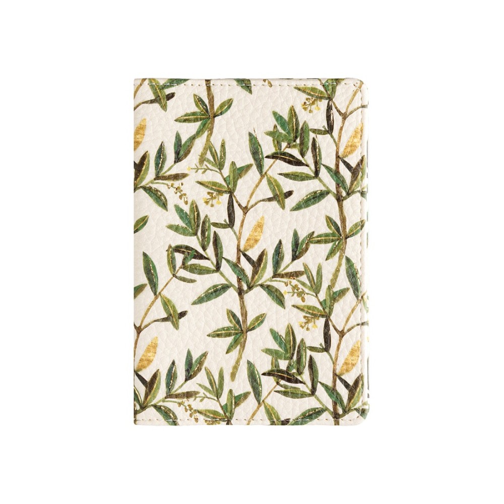 Обложка для паспорта "Flora. Олива", кожзам., белый, зеленый - 3