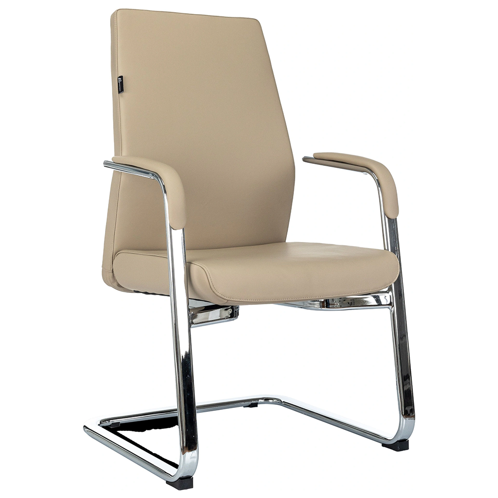 Кресло на полозьях Бюрократ "_JONS-LOW-V", натуральная кожа, бежевый, металл хром