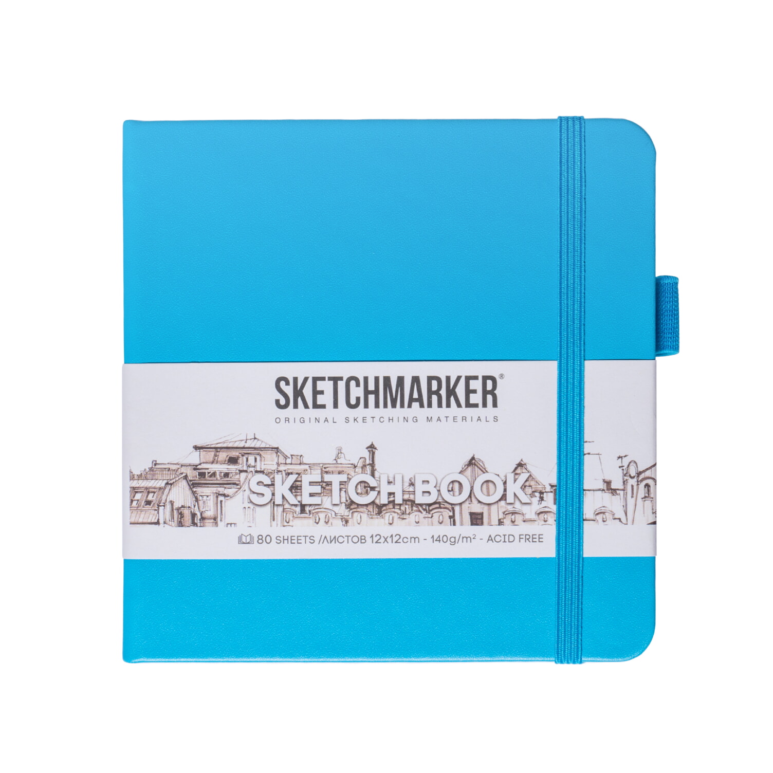 Скетчбук "Sketchmarker", 12x12 см, 140 г/м2, 80 листов, синий неон