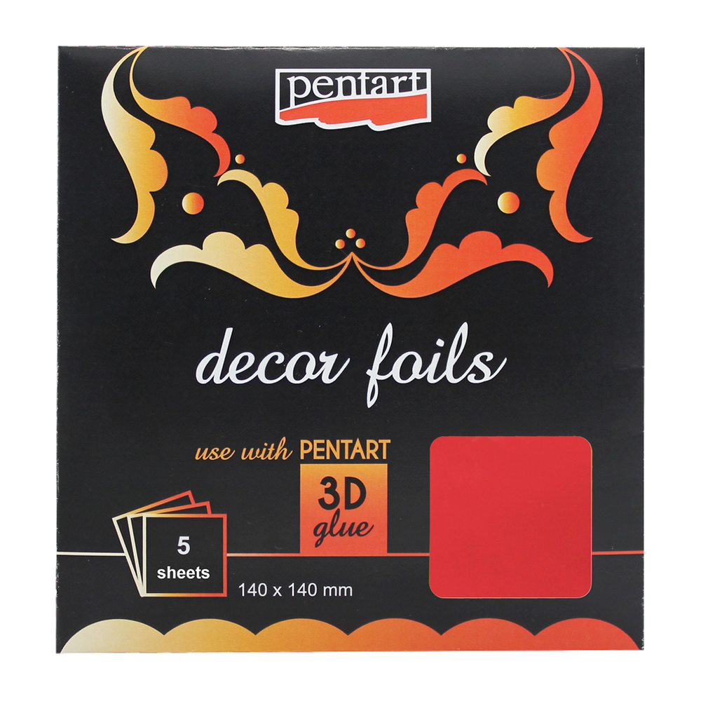 Трансферная поталь "Pentart metallic", 14x14 см, 5 листов, красный