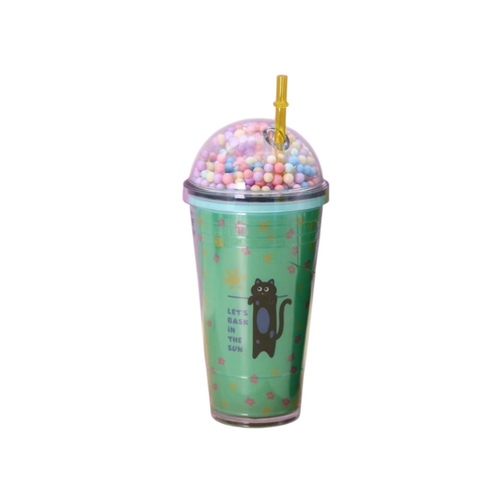 Кружка термическая "Тамблер. Kitty sun", 450 мл., пластик, с подсветкой, зеленый