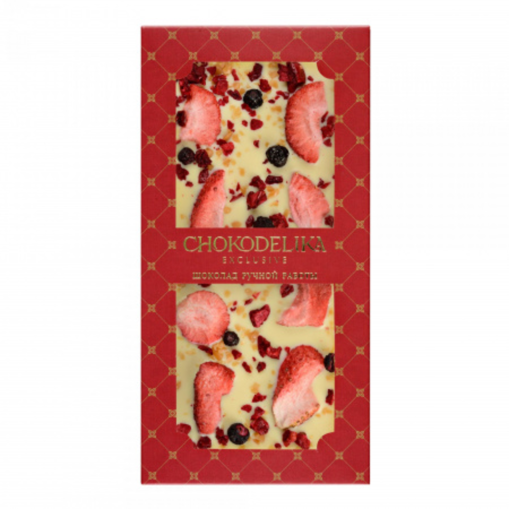 Шоколад белый с украшением "Клубника, вишня, карамель", 80 гр