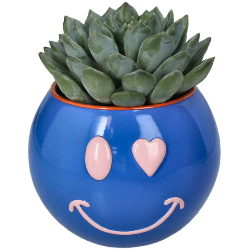 Кашпо "Smiley", полистоун, синий