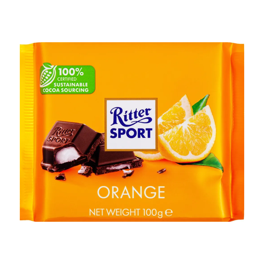 Шоколад темный "Ritter Sport", 100 гр, яркий апельсин с помадной начинкой
