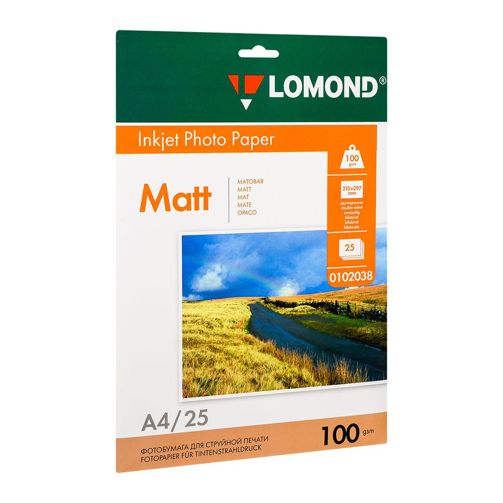 Фотобумага матовая для струйной фотопечати "Lomond", А4, 25 листов, 100 г/м2