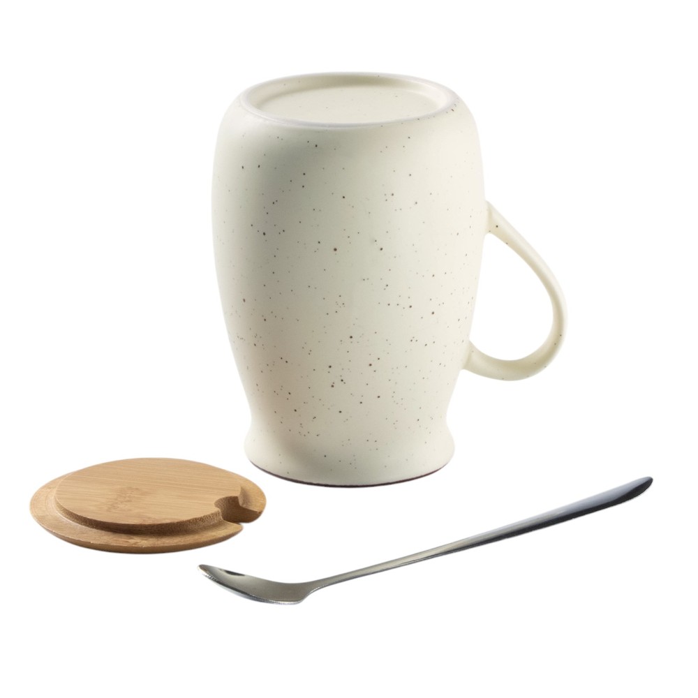 Кружка керамическая "Пэтти", 350 мл., с крышкой и ложкой, ассорти - 3