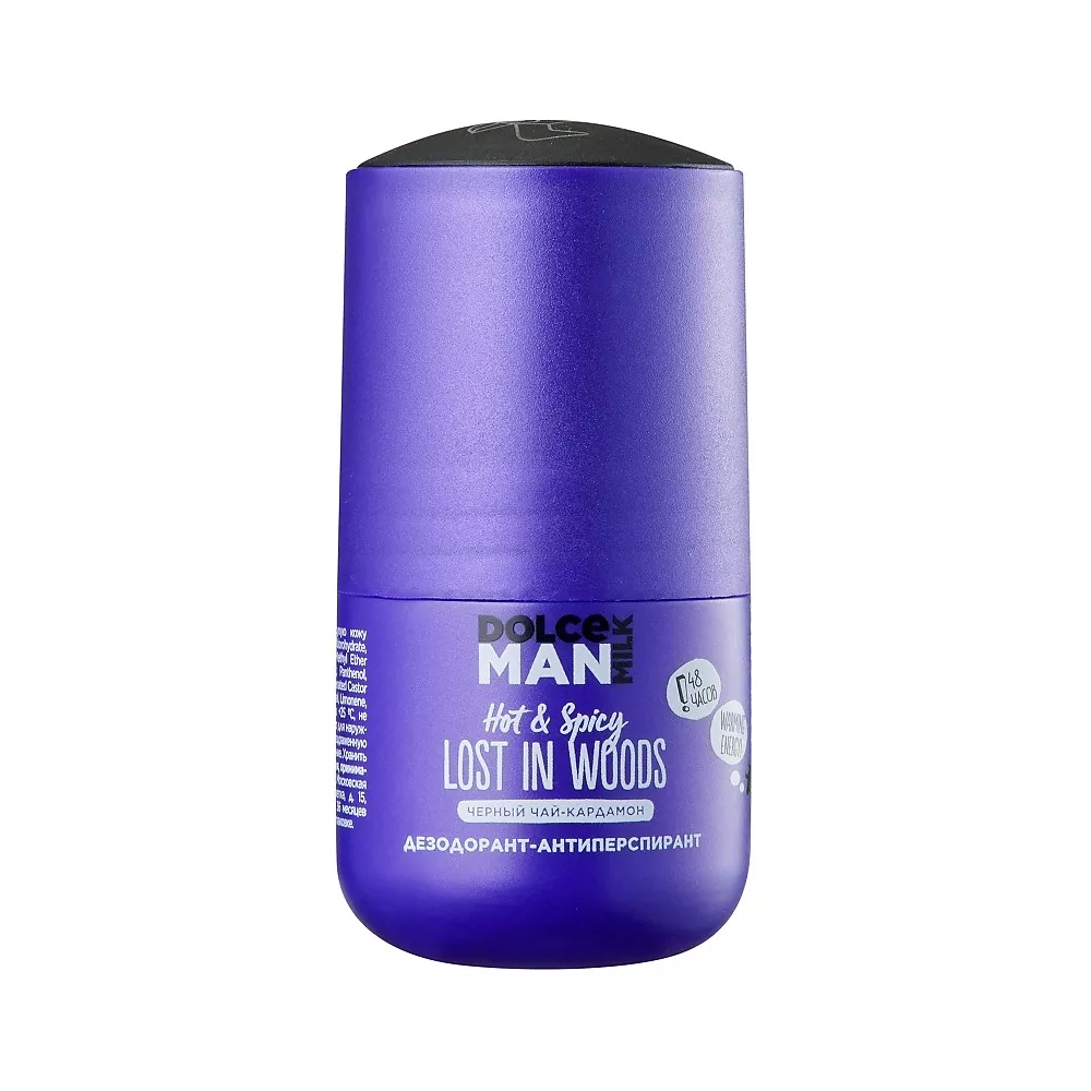 Дезодорант-антиперспирант шариковый DOLCE MILK MAN "Дикий лес", 50 мл, черный, чай-кардамон