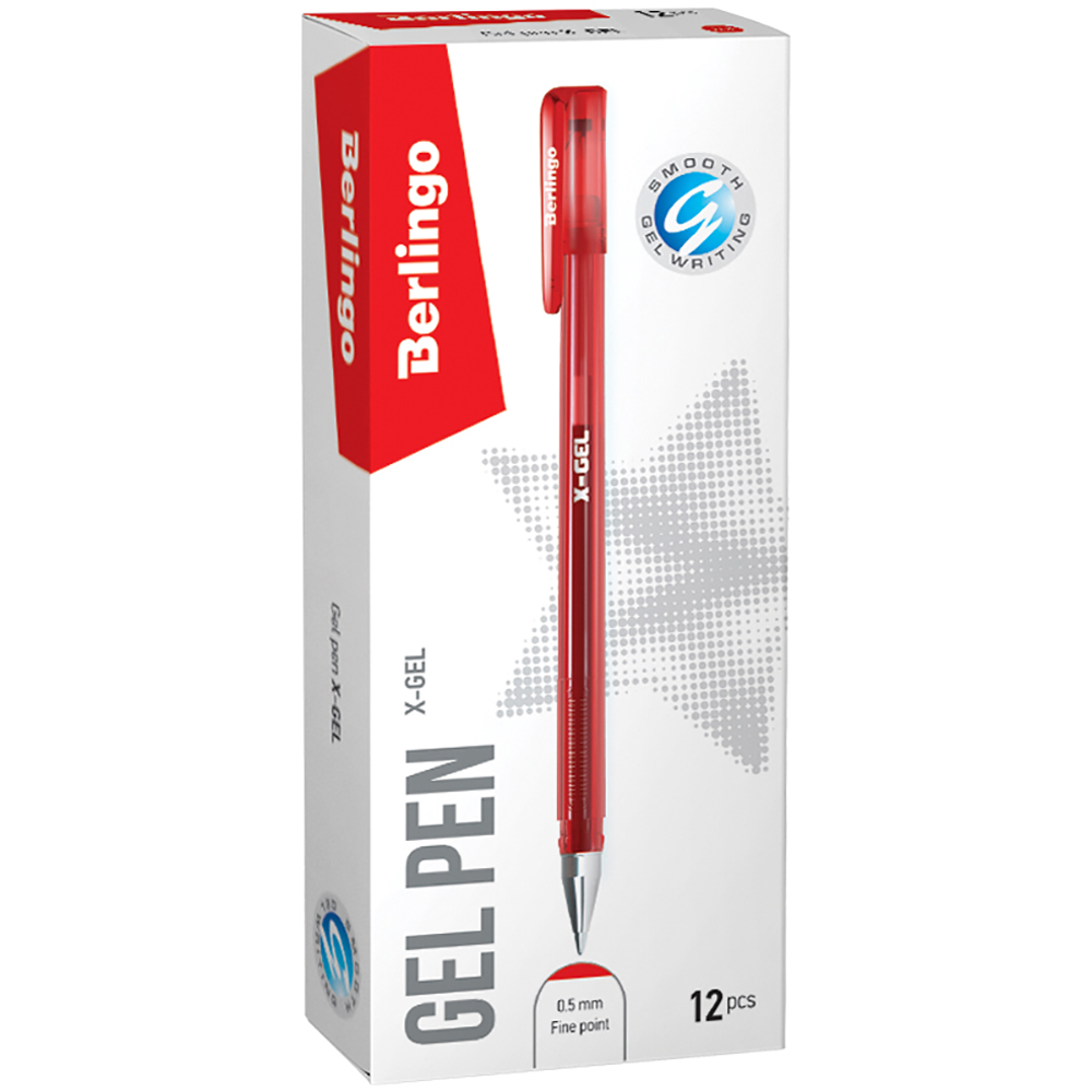 Ручка гелевая "X-Gel", 0,5 мм, красный, стерж. красный