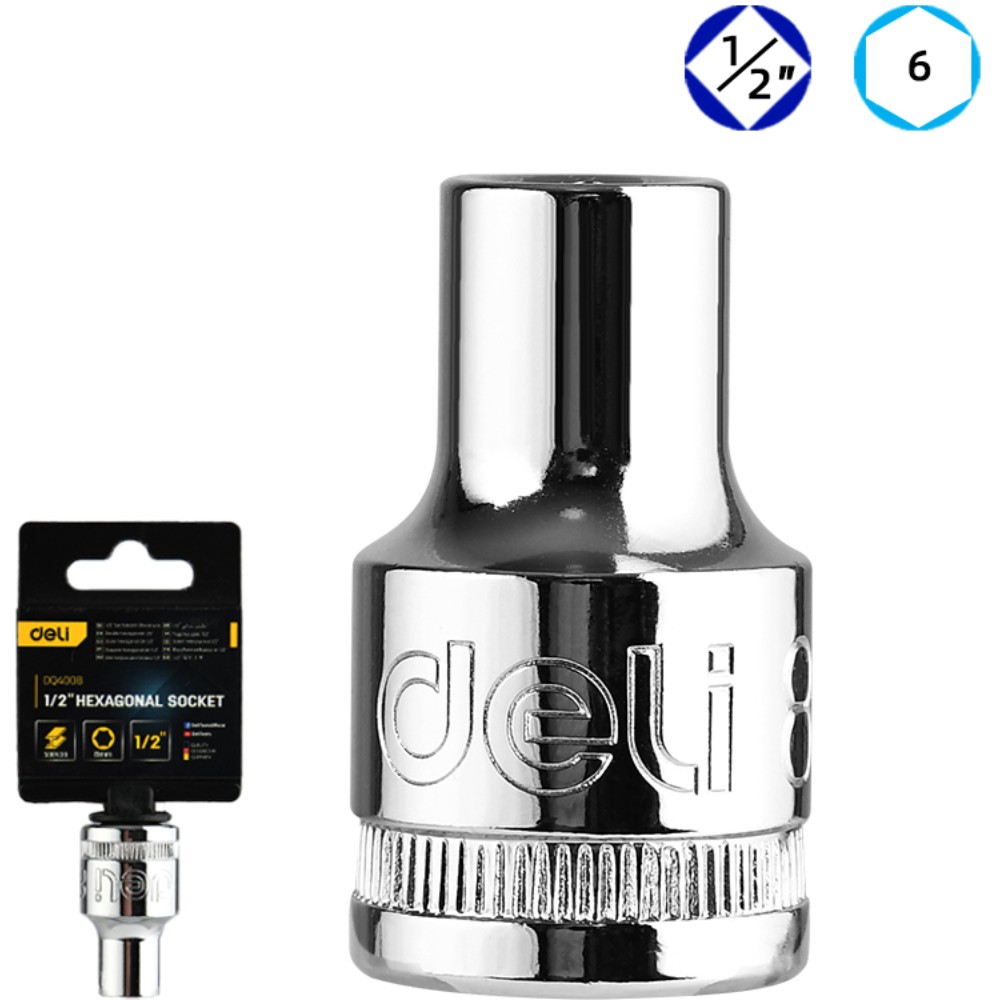 Головка торцевая шестигранная Deli YS EDQ4008 1/2", 8 мм, серебристый