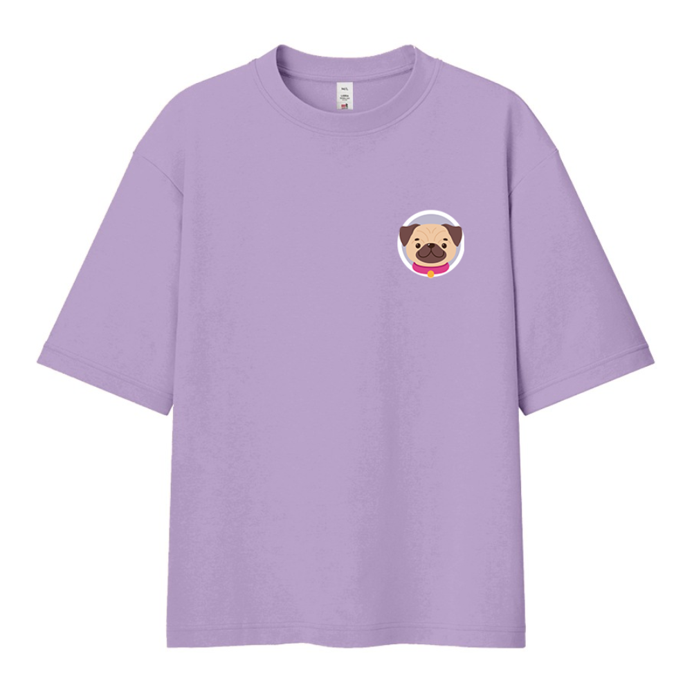 Футболка унисекс "Мопс. Dog love club", XS-S, хлопок, оверсайз, лавандовый