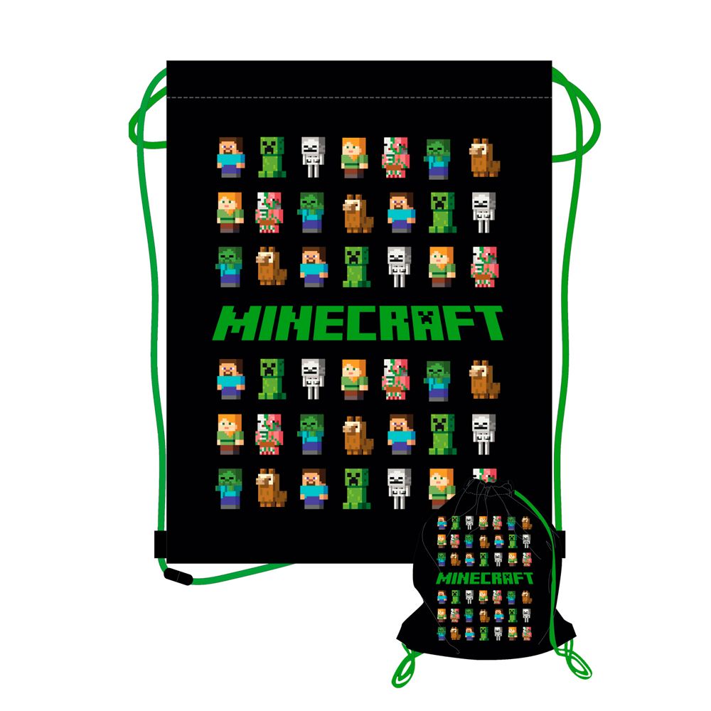 Мешок для обуви "Minecraft", 33x44 см, черный, зеленый