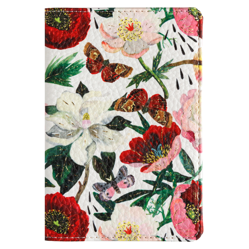 Обложка для паспорта "Flora. Пионы", кожзам., белый, красный - 2