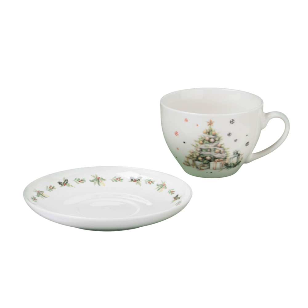 Чашка с блюдцем "Ель", фарфор, 210 мл, белый